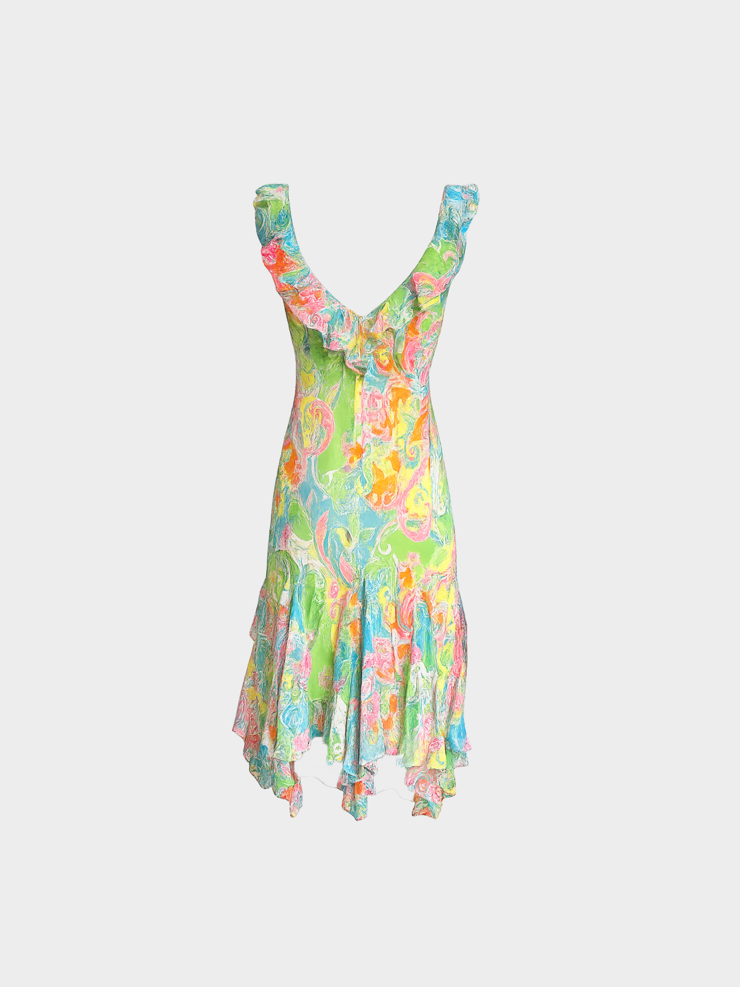 Ralph Lauren 2000s Multicolor Silk Paisley Ruffle Dress