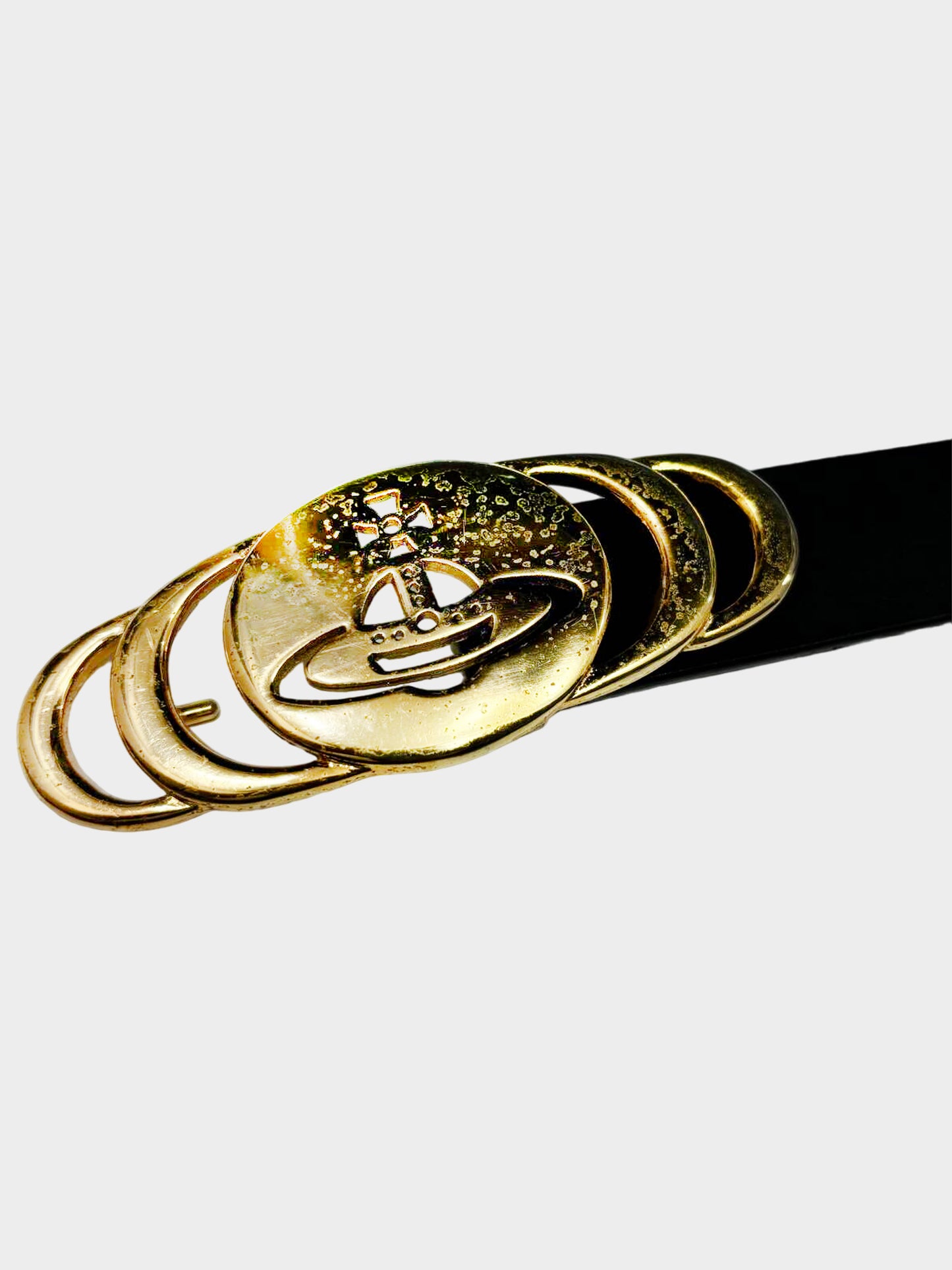 Vivienne Westwood 2000s Black and Gold Orb Logo Leather Belt