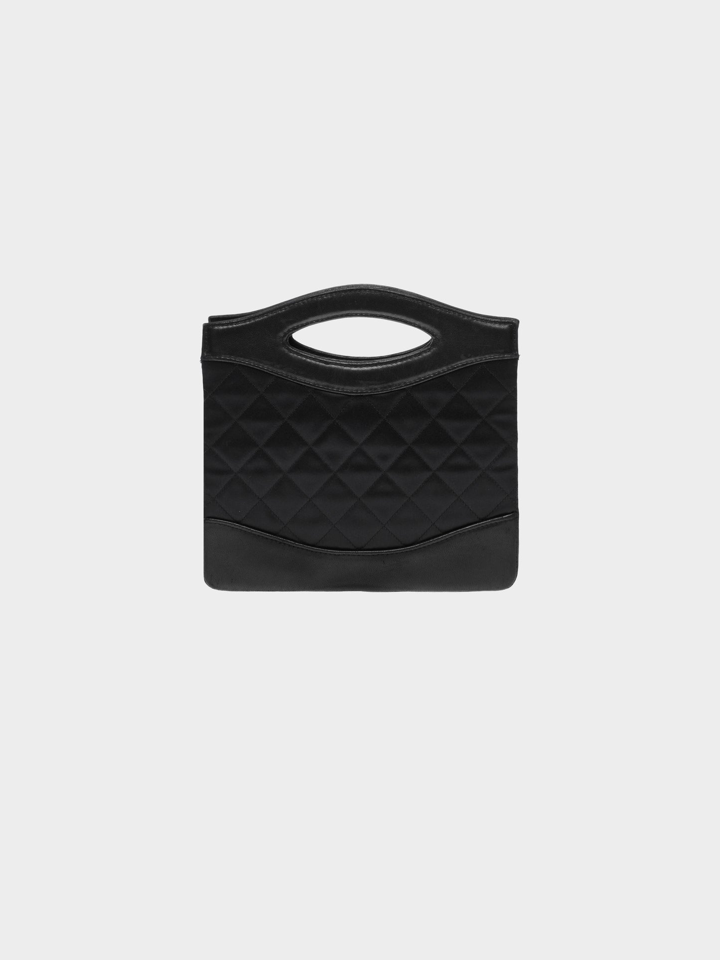Chanel 1991 Black Diamond Quilted Satin and Leather Bag