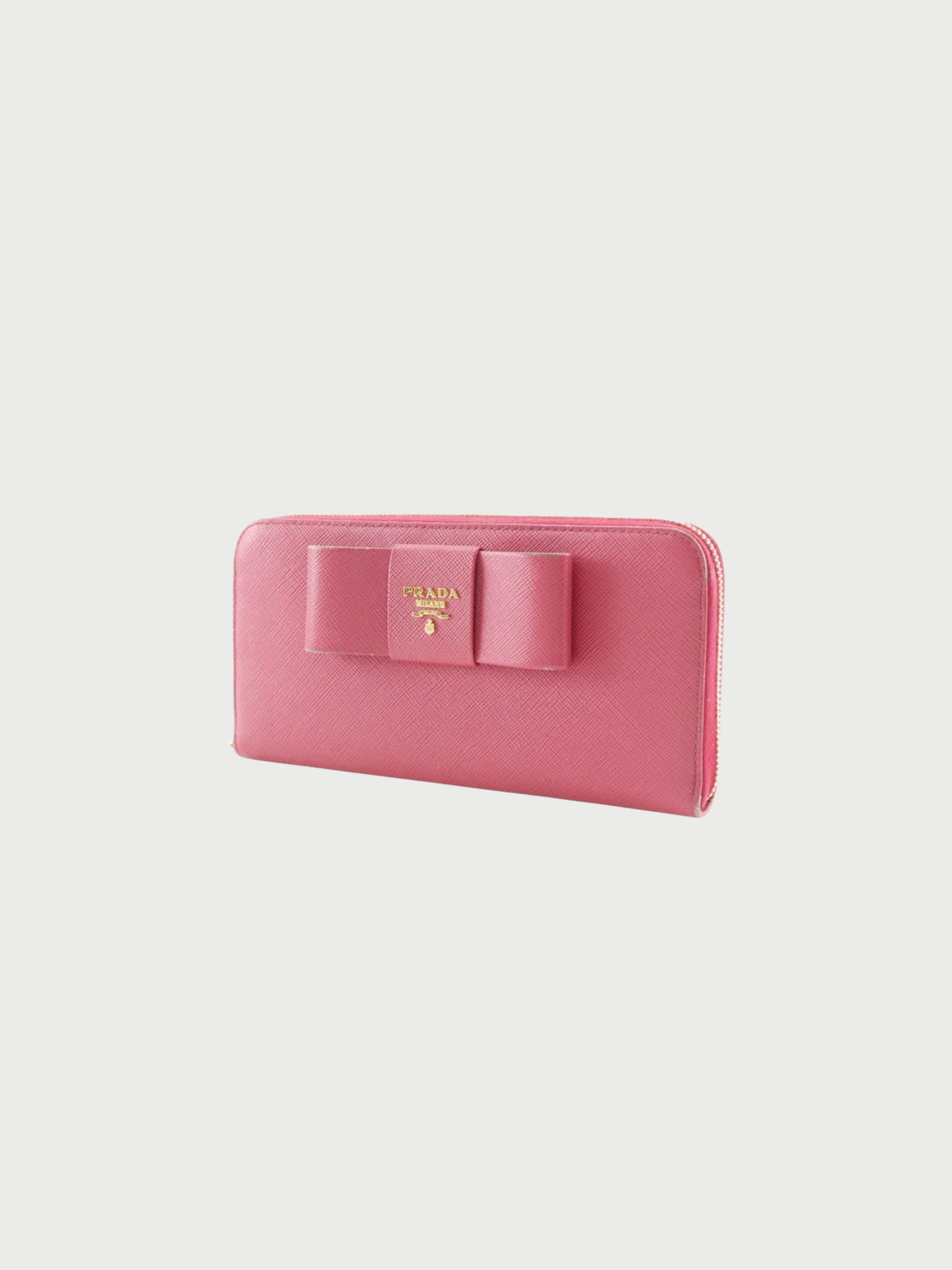 Prada 2010s Pink Saffiano Leather Ribbon Wallet