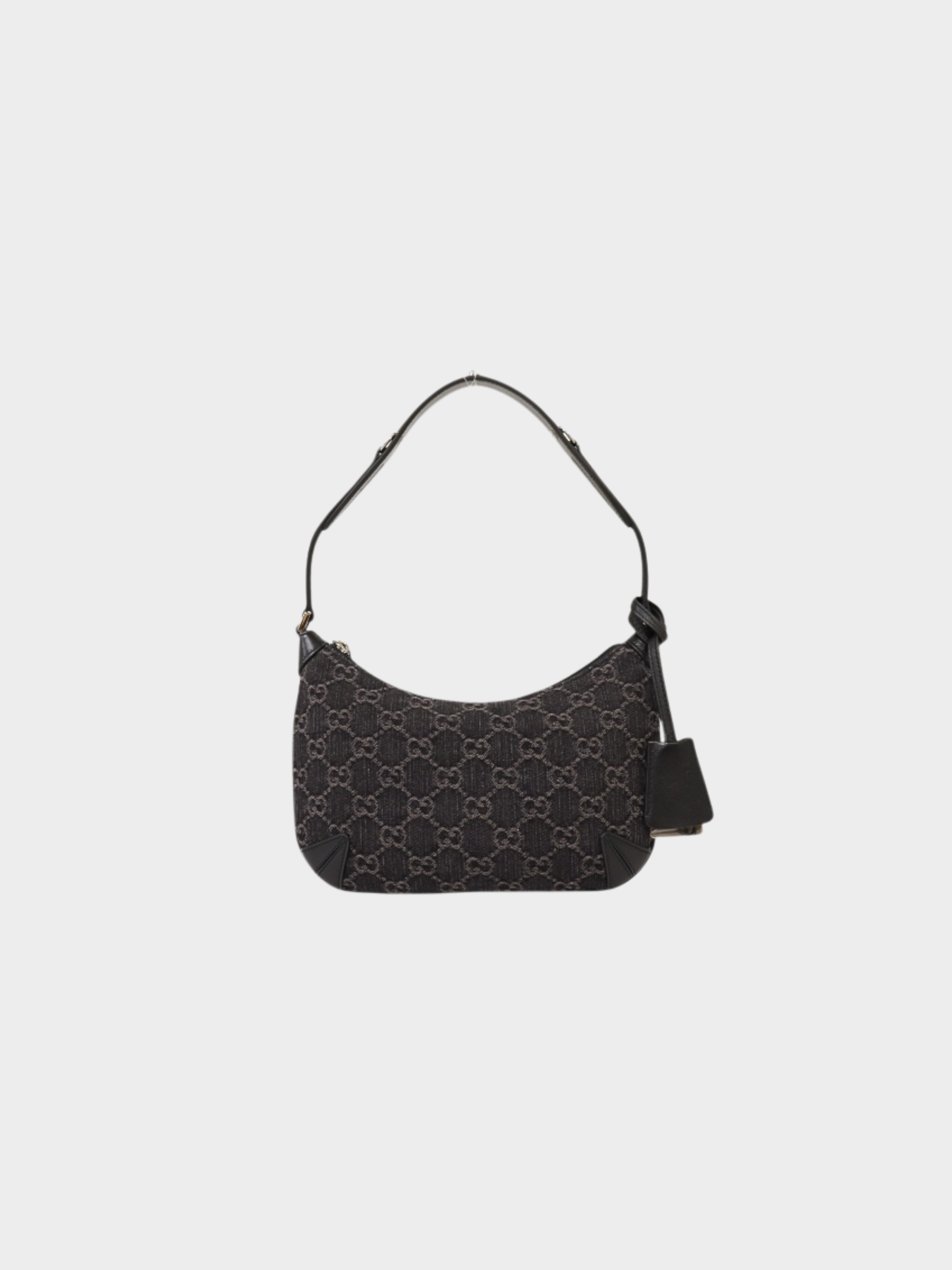 Gucci 2000s Black Denim Leather GG Horsebit Shoulder Bag
