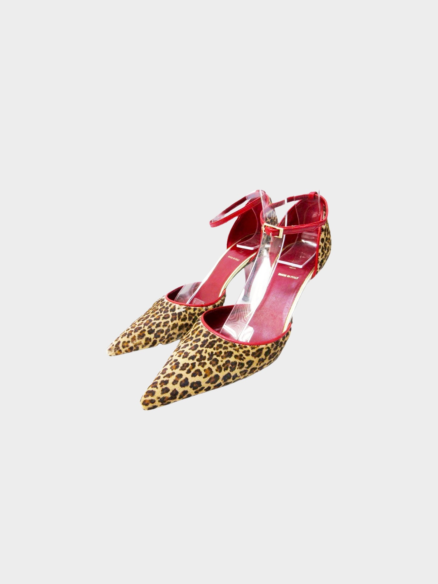 Fendi 2000s Leopard Print and Red Leather Ponyhair Heels