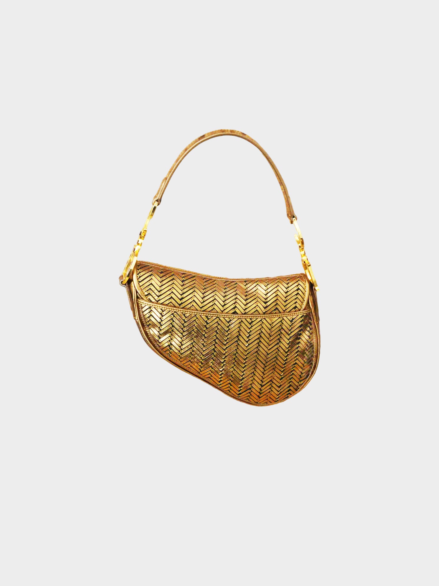 Christian Dior by John Galliano 2006 Limited Edition Egypt Metallic Gold Leather Saddle Bag