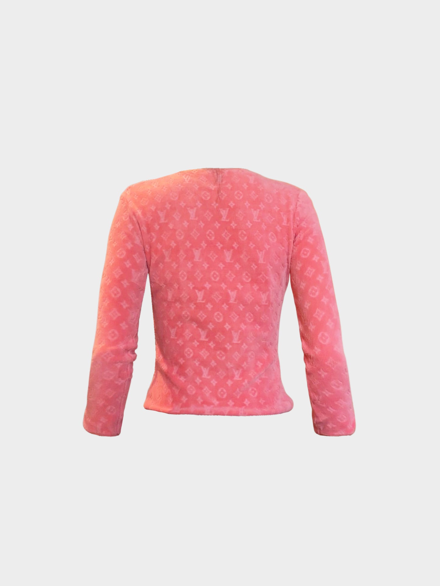 Louis Vuitton 2010s Pink Velour Monogram Zip-up Cardigan Top