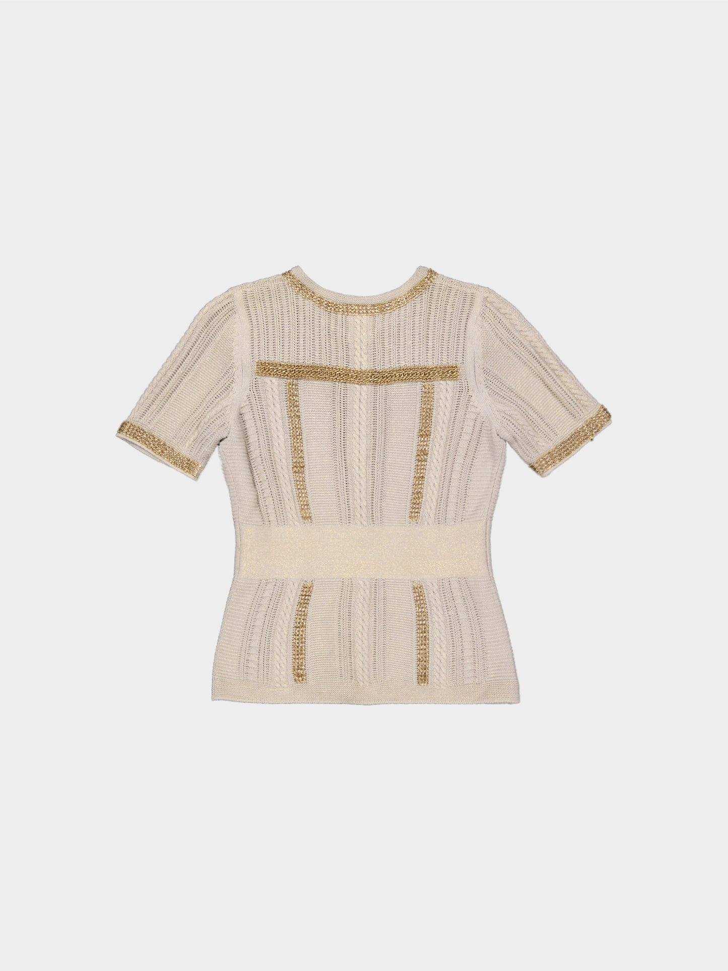 Chanel by Karl Lagerfeld SS 2008 Beige Knit Cardigan with Gold Chains