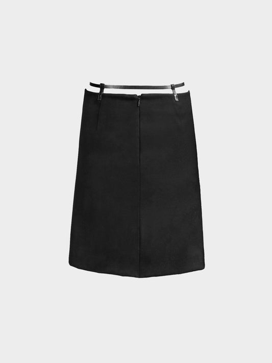 Gucci 2000s Black Wool Straight Skirt with Belt