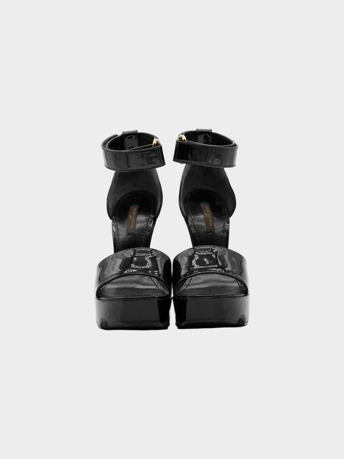 Louis Vuitton FW 2006 Black Patent Leather Heeled Sandals