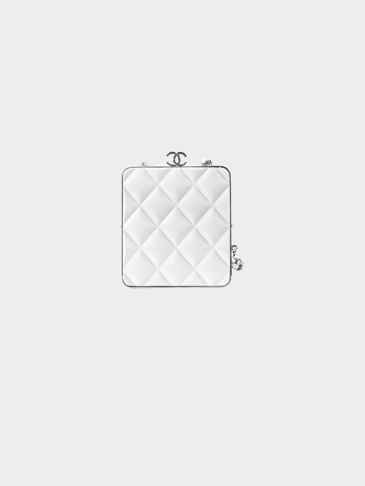 Chanel 2021 White Lambskin Kiss Clutch With Chain
