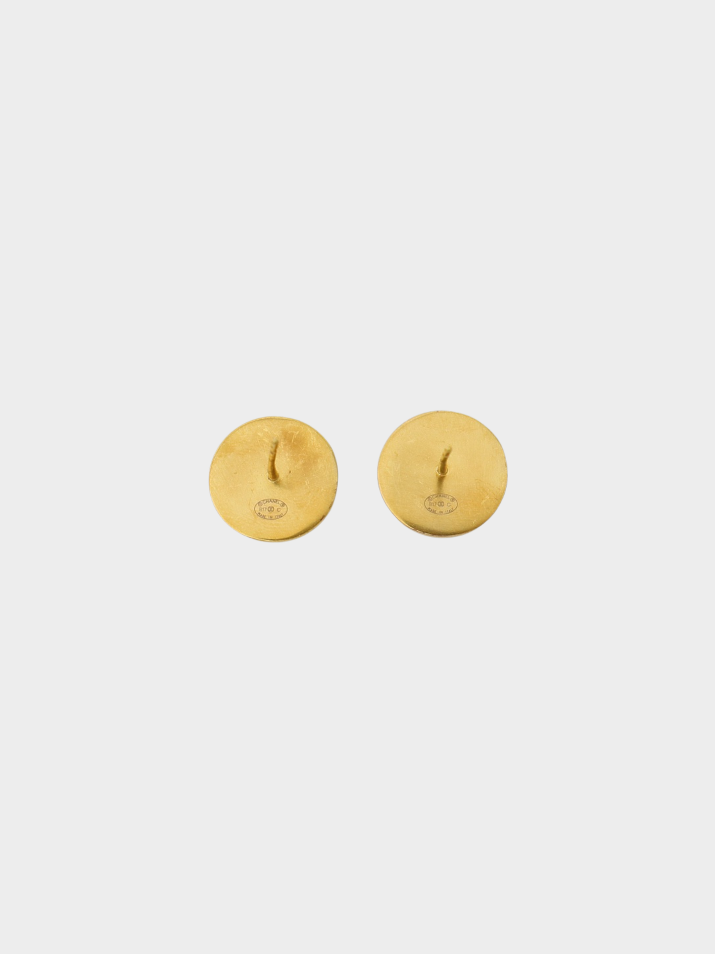 Chanel 2017 Gold Rhinestone Matelassé Round Earrings