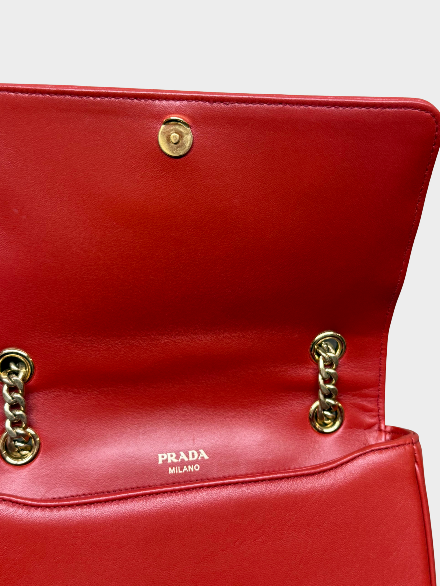 Prada 2010s Red Nappa Gaufre Chain Flap Shoulder Bag