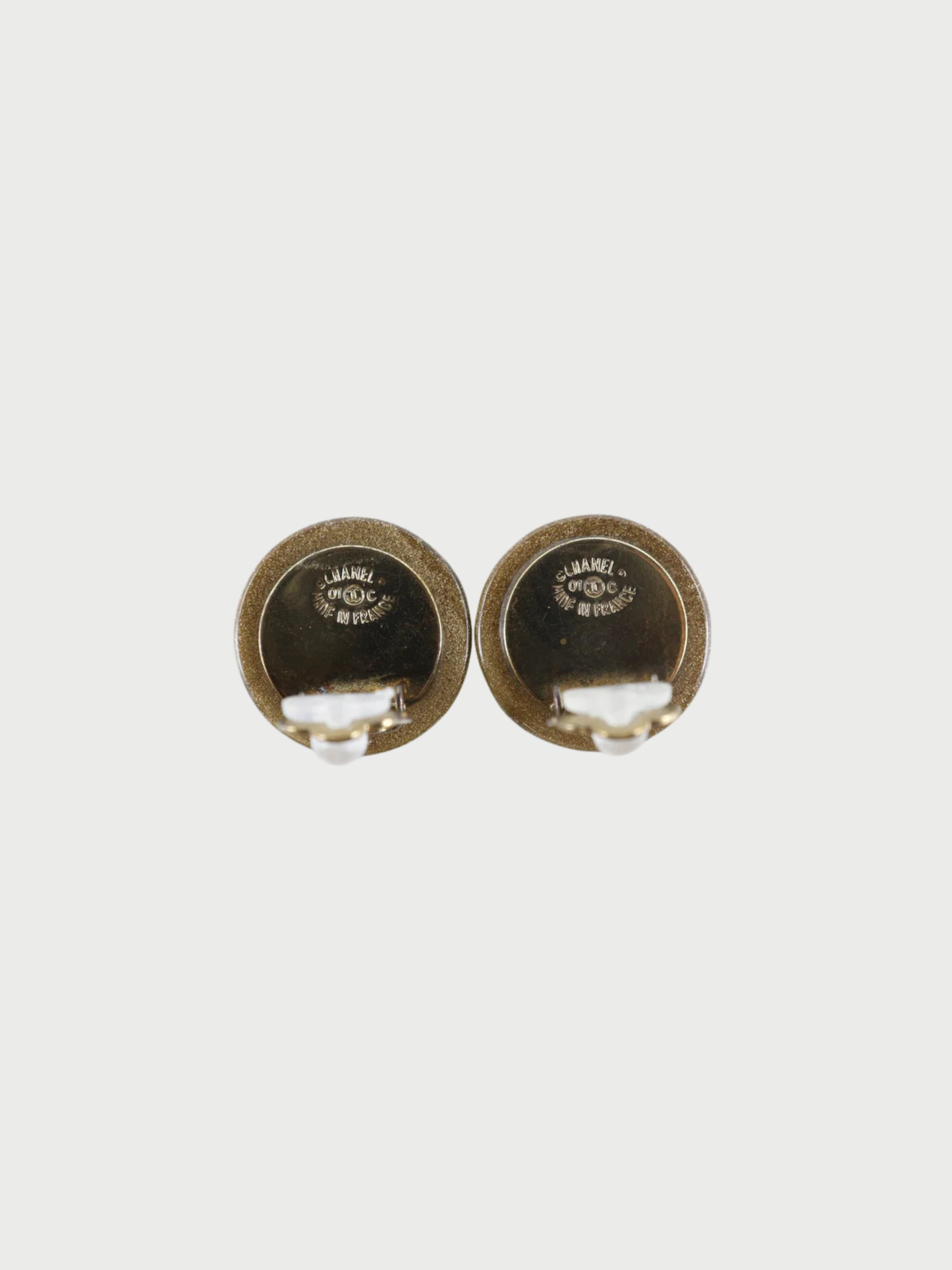 Chanel 2001 Gold Plated Metal Plastic Clover Earrings