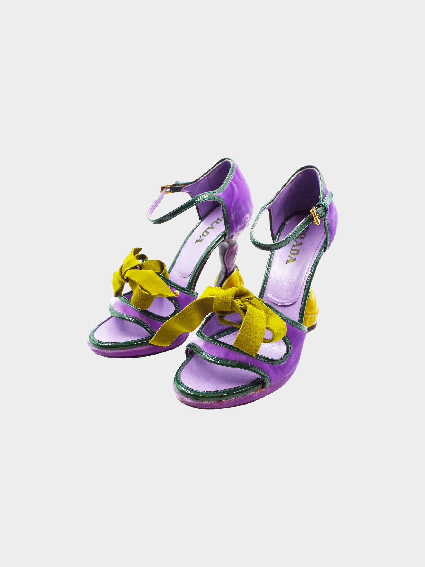 Prada SS 2008 Purple Velvet and Green Patent Flower Heels