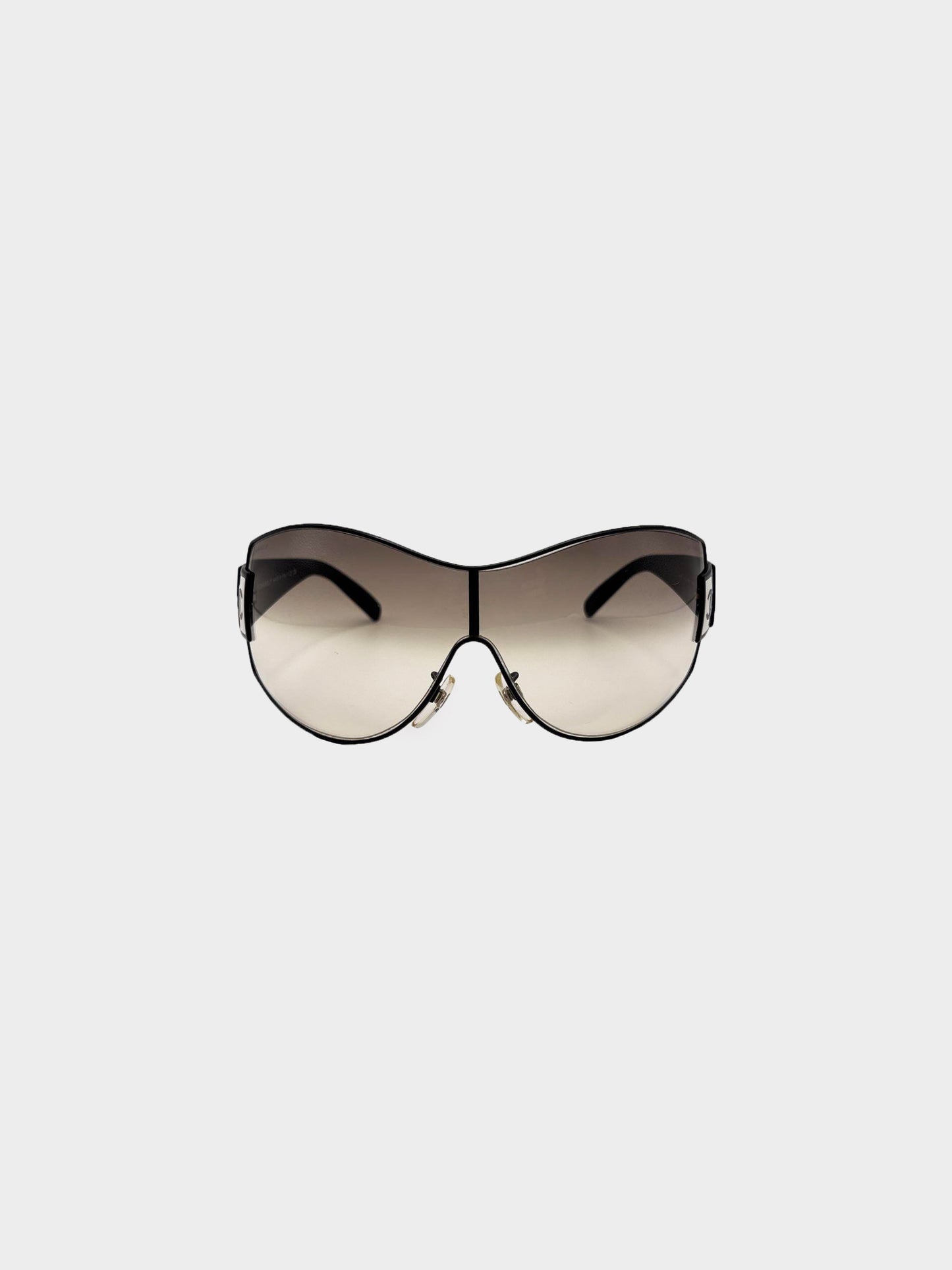 Chanel 2000s Black and Brown Oversized CC Shield Sunglasses
