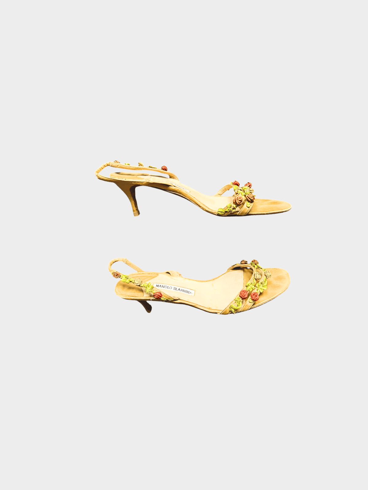 Manolo Blahnik 2000s Beige Floral Sandals