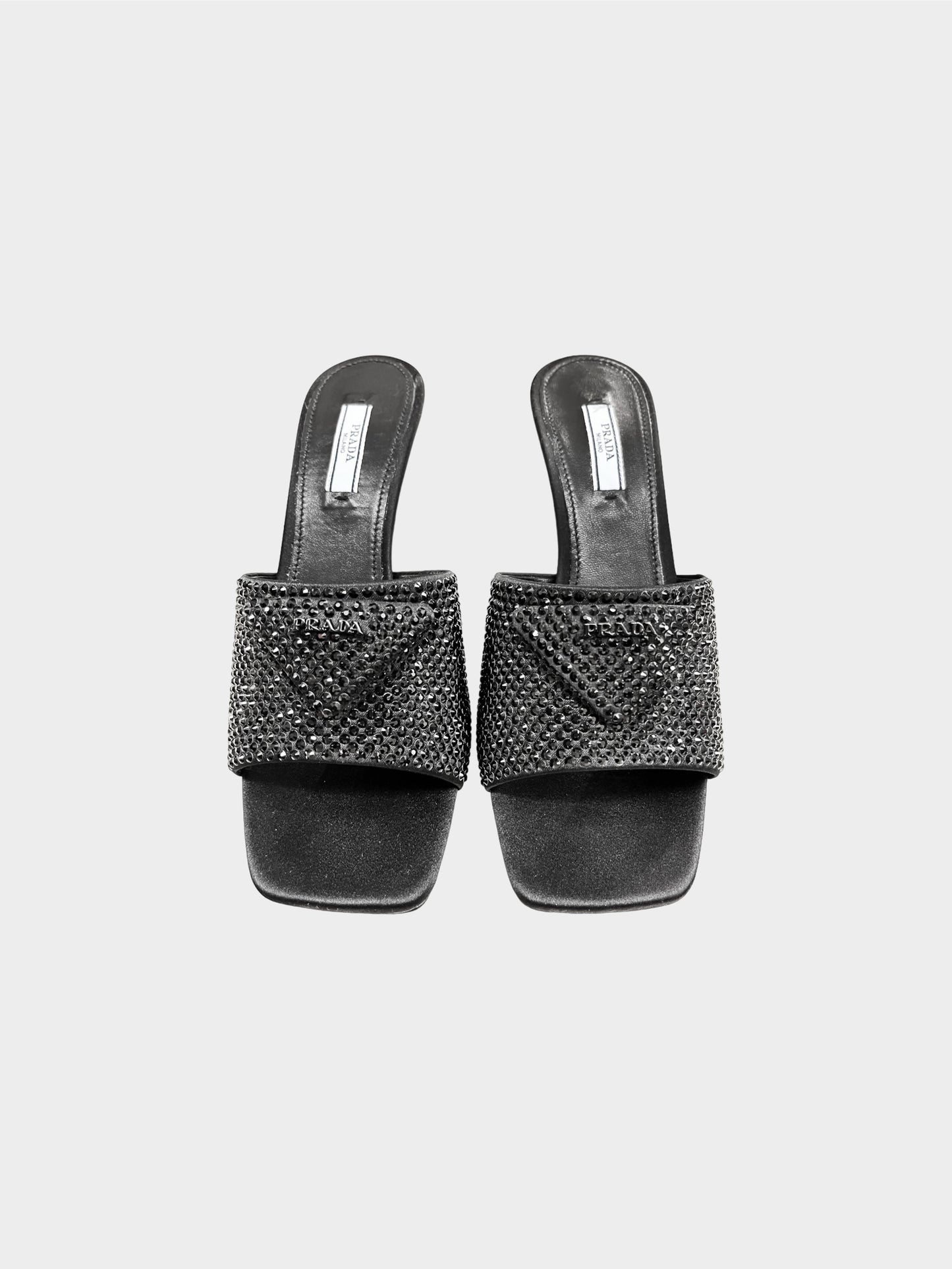 Prada SS 2022 Black Satin Swarovski Heeled Mules