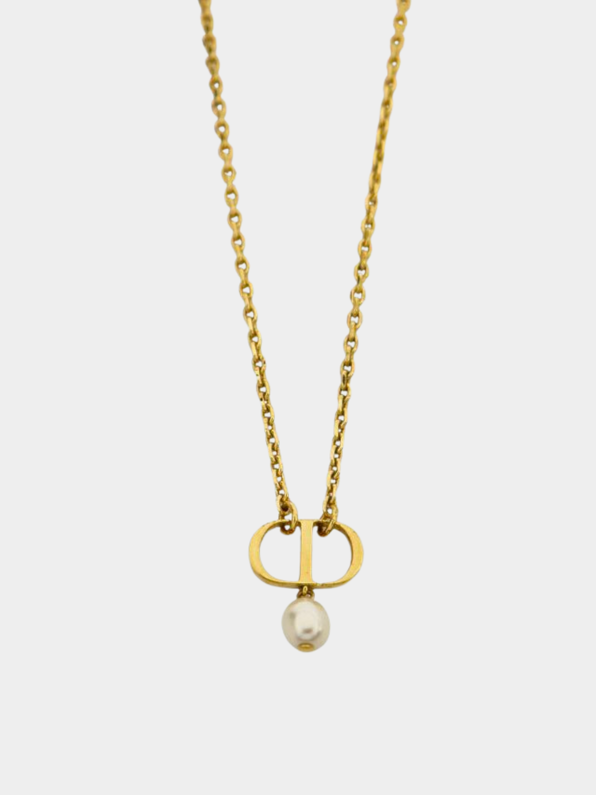 Christian Dior 2000s Gold CD Pearl Necklace