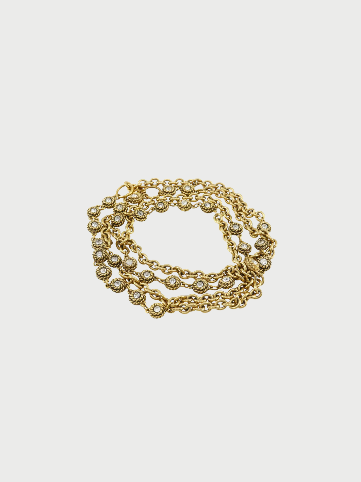 Chanel 1990s Gold Plated Metal Rhinestone Chain Belt
