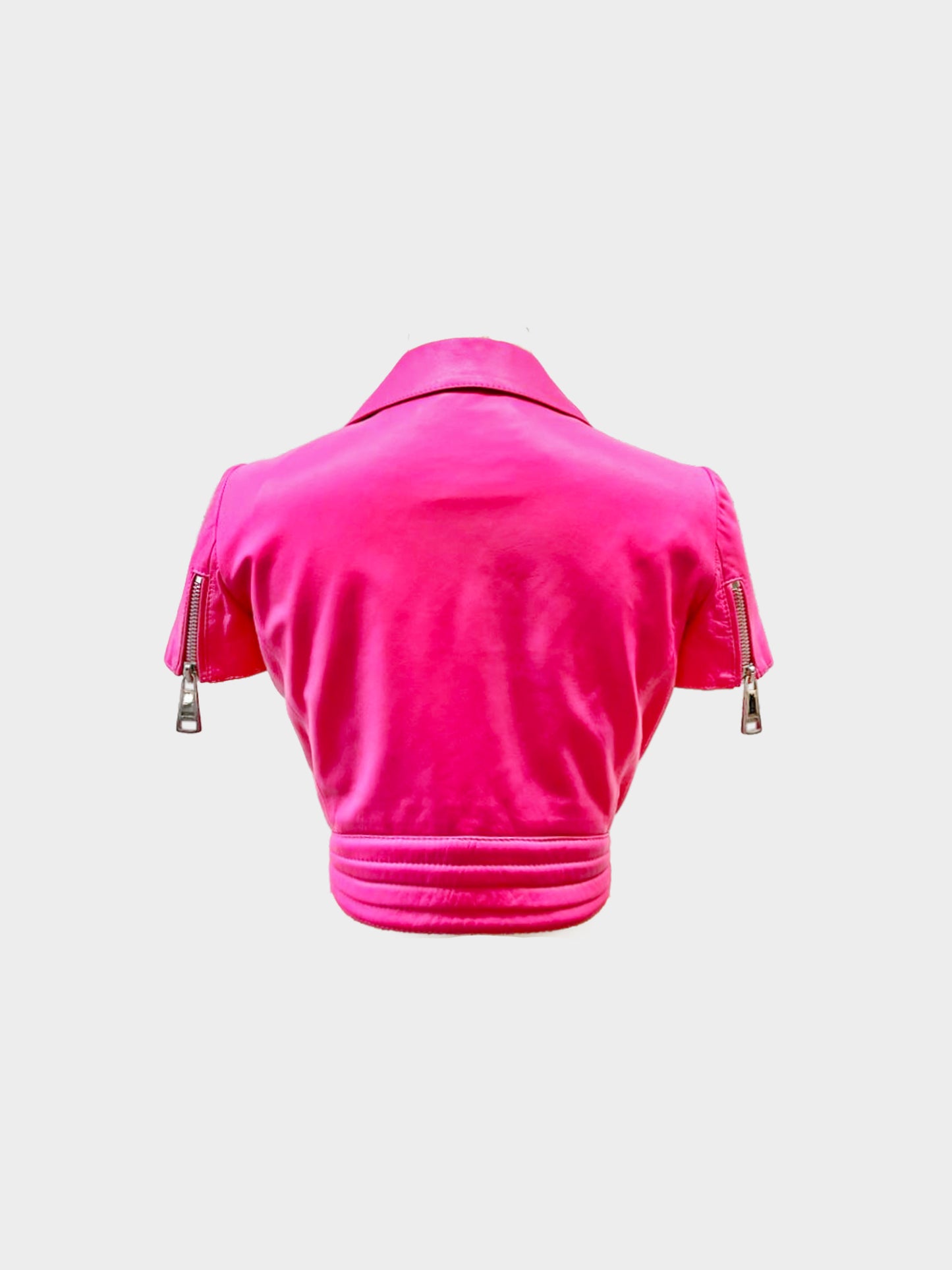 Moschino x Jeremy Scott SS 2015 Couture Barbie Pink Leather Cropped Jacket