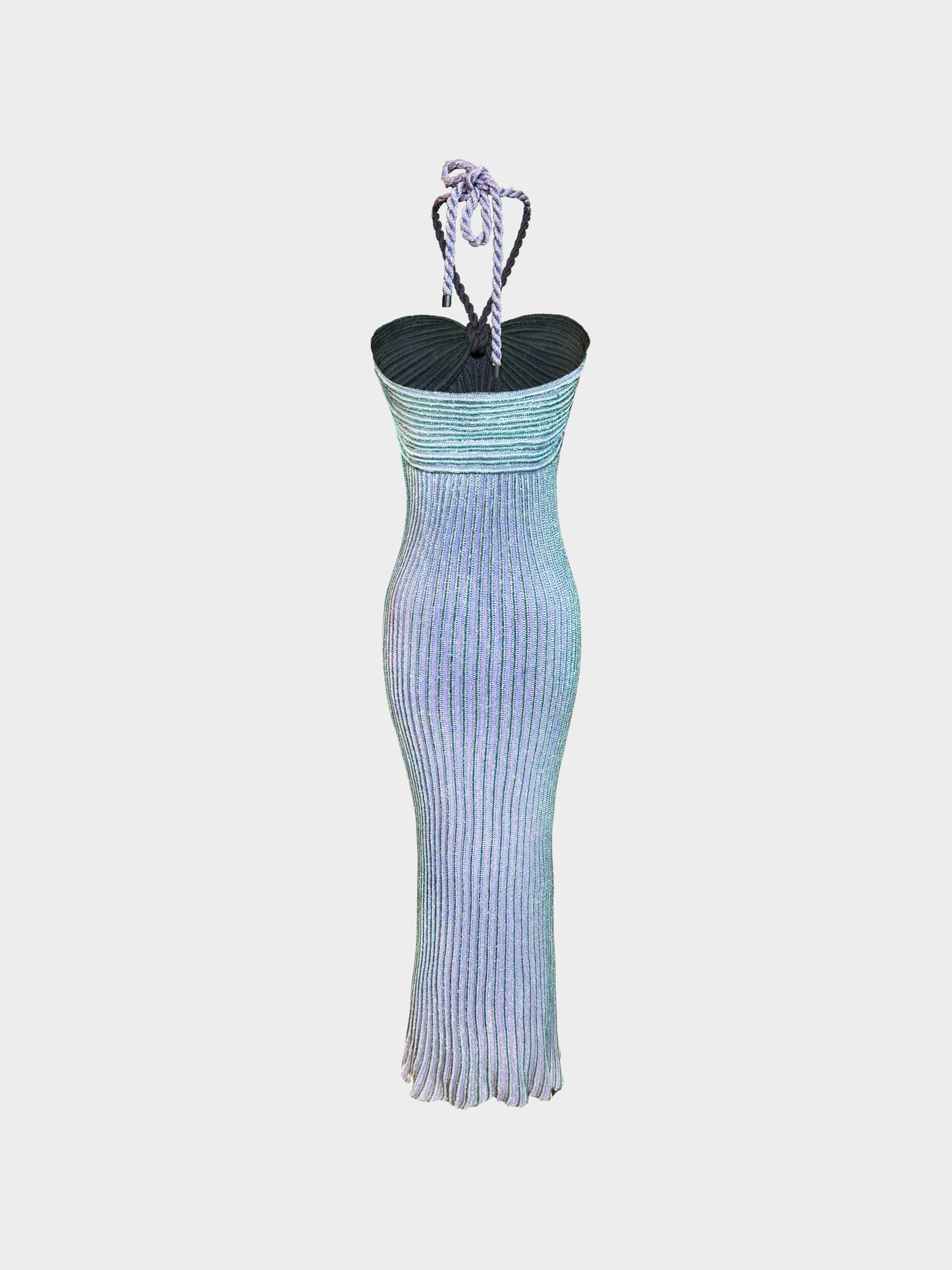 Missoni 2000s Purple and Green Knitted Long Halter Dress