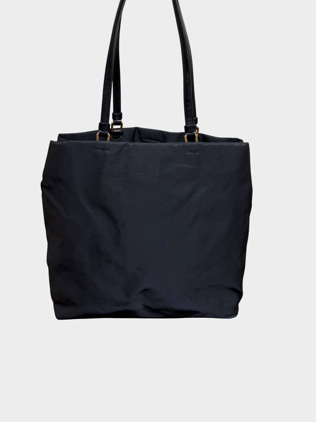 Prada 2000s Black Tessuto Nylon Saffiano Leather Tote Bag