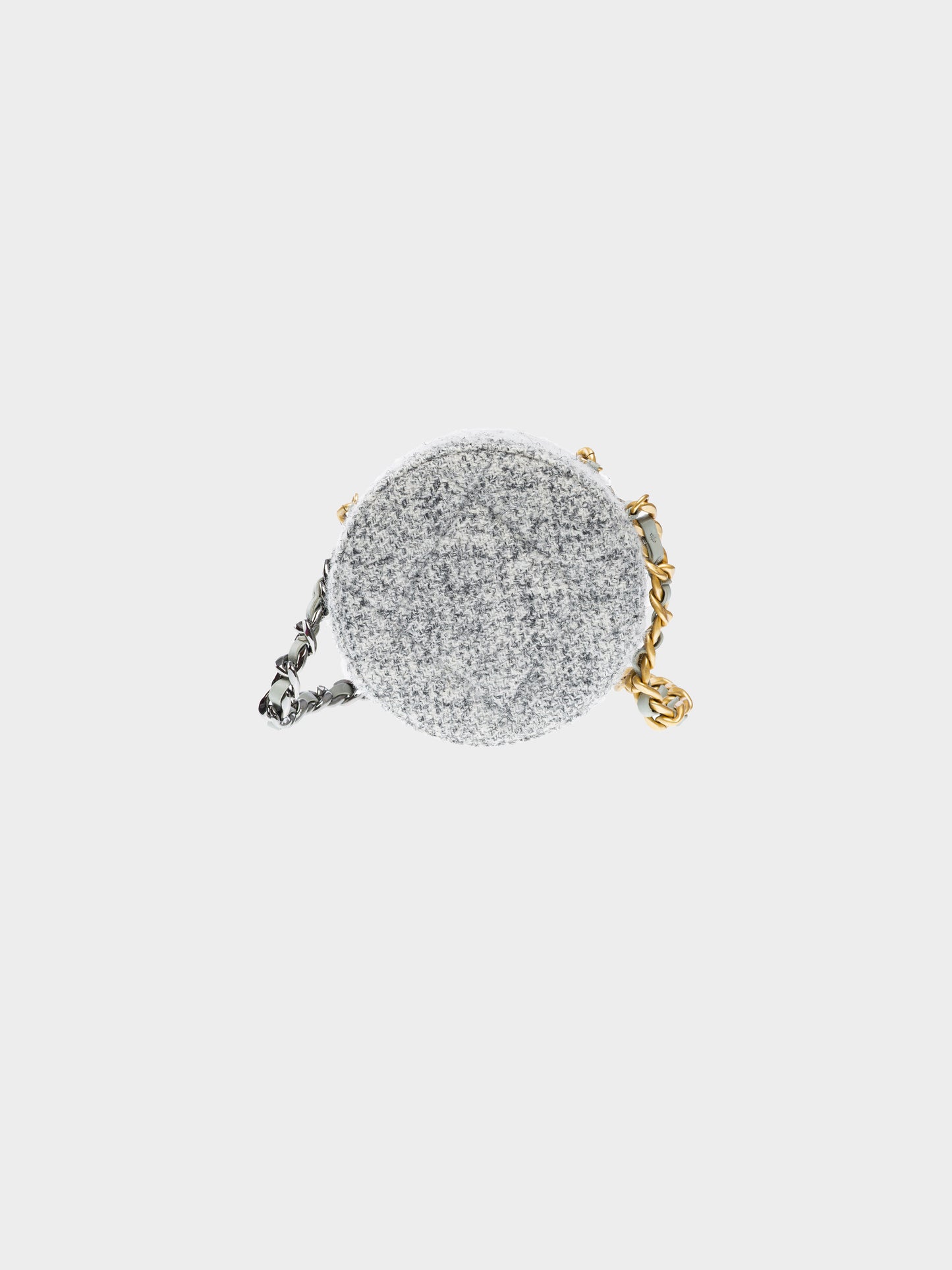 Chanel 2021 Grey Tweed Round on Earth 19 Mini Round Shoulder Bag