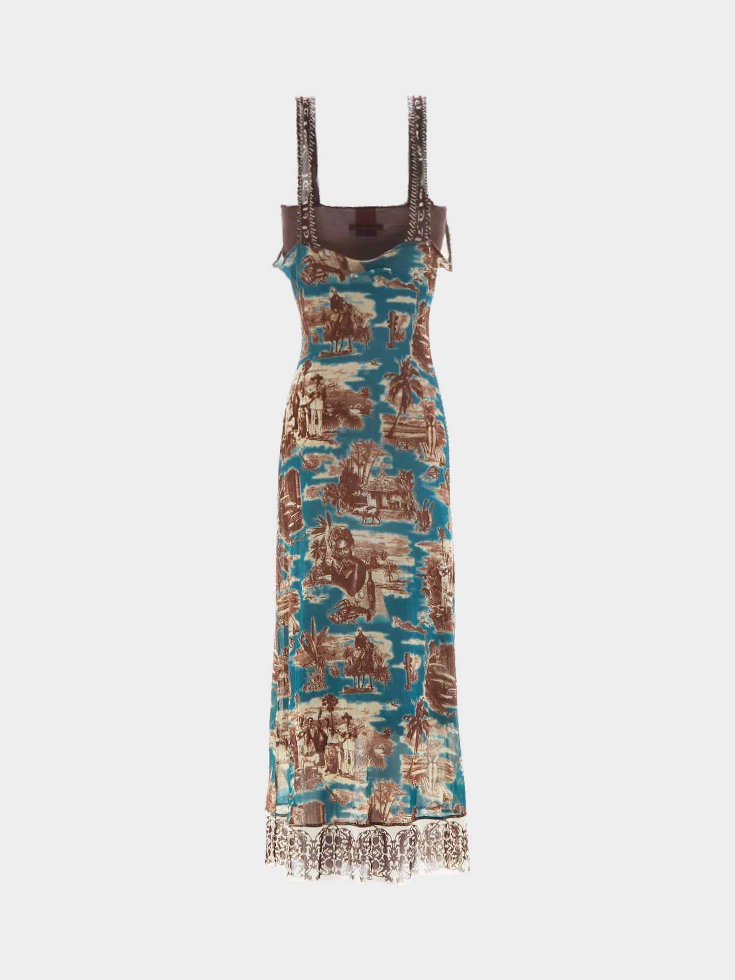 Jean Paul Gaultier SS 1998 Cuba Print Mesh Maxi Dress