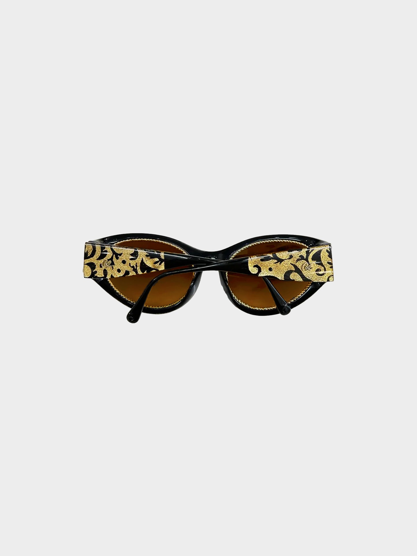 Christian Lacroix 1990s Black and Gold Cat Eye Sunglasses
