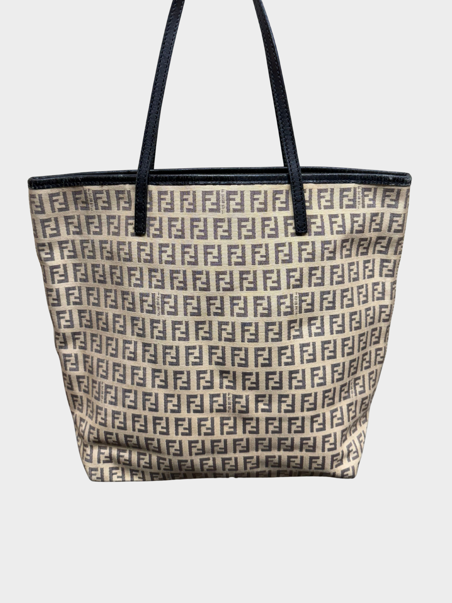 Fendi 2000s Beige Brown Zucchino Canvas Roll Tote Bag