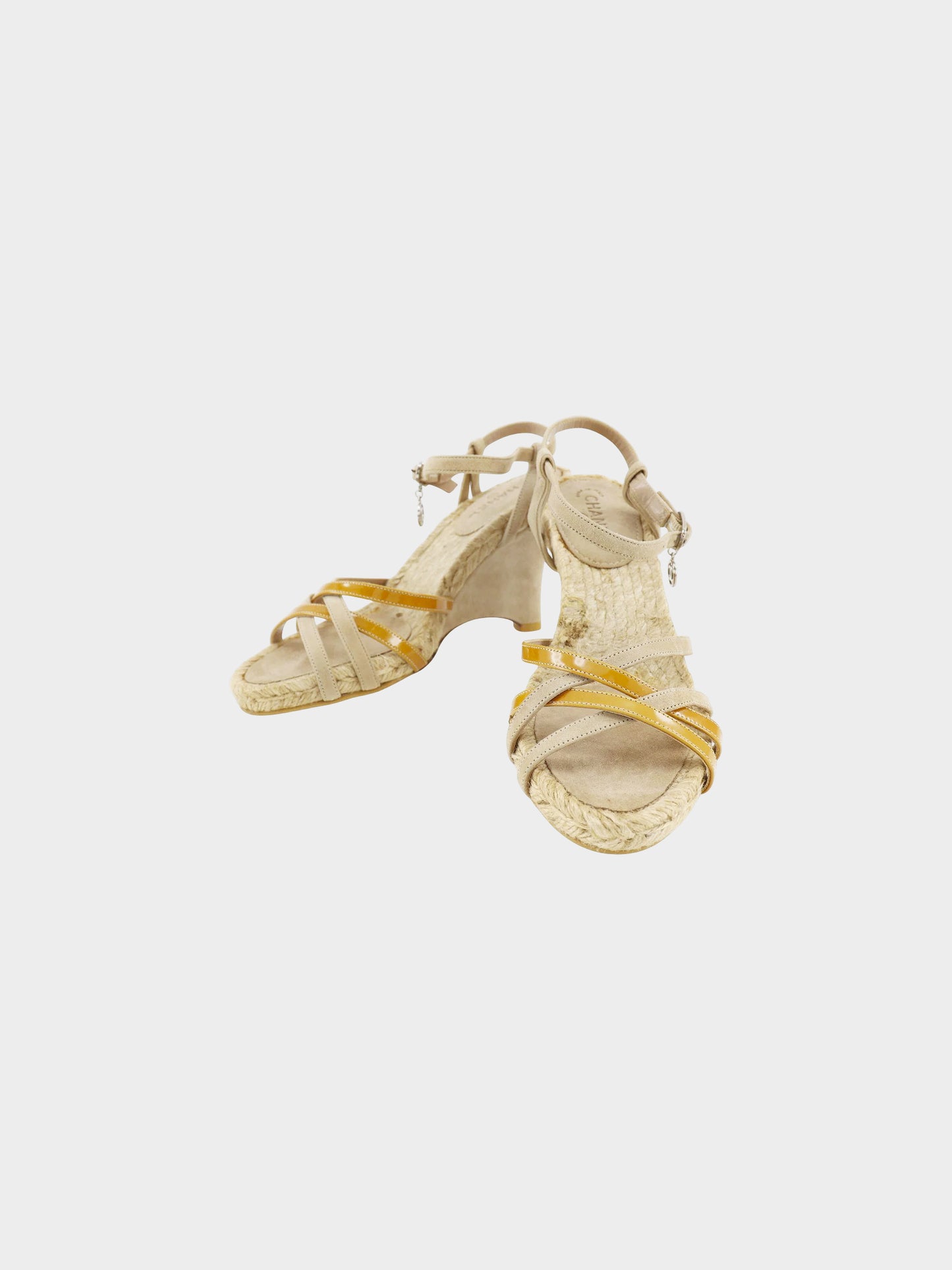 Chanel 2000s Beige Suede and Jute Wedge Sandals