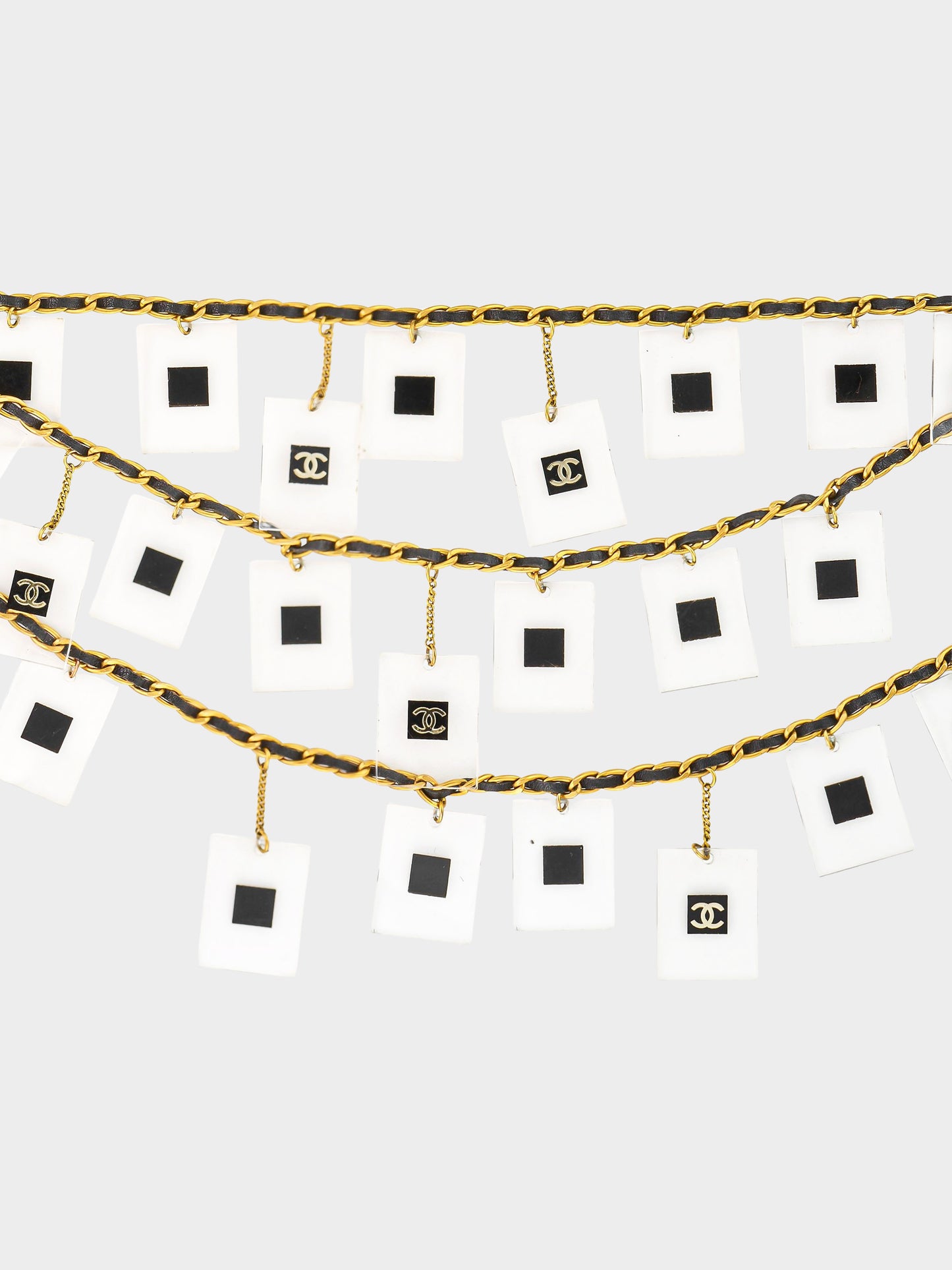 Chanel FW 1994 Runway Black Leather and Gold Chain Link CC Lucite Belt