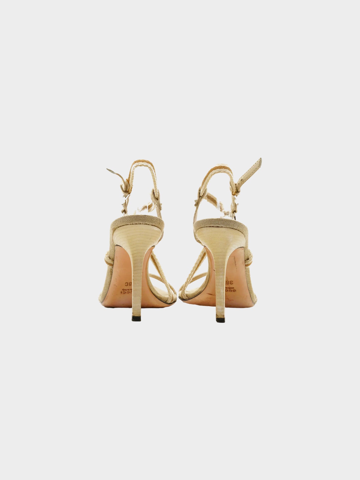 Gucci 2000s Beige Canvas Strappy Heeled Sandals