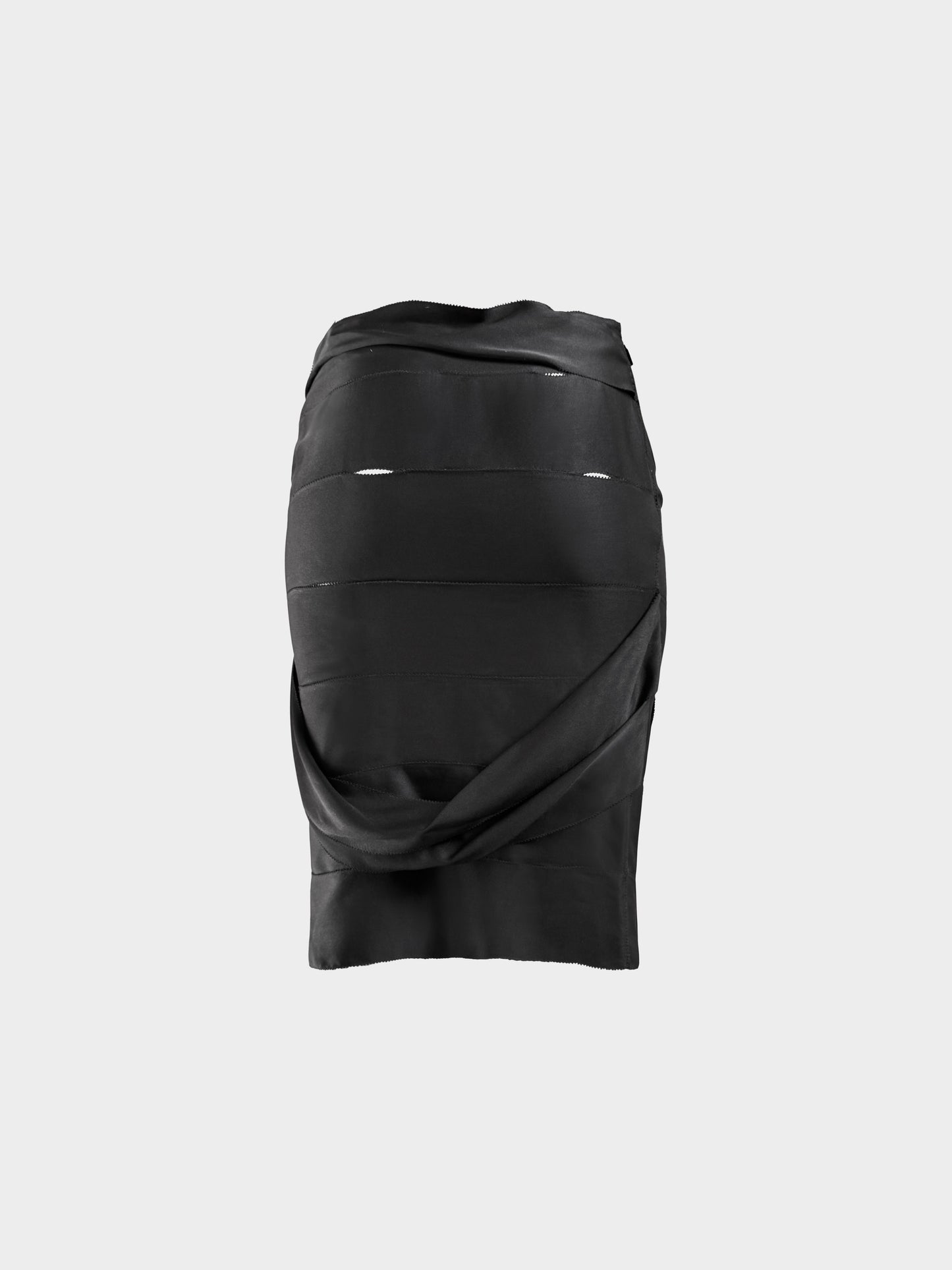 Gucci by Tom Ford FW 2002 Black Silk Satin Ribbon Bodycon Skirt
