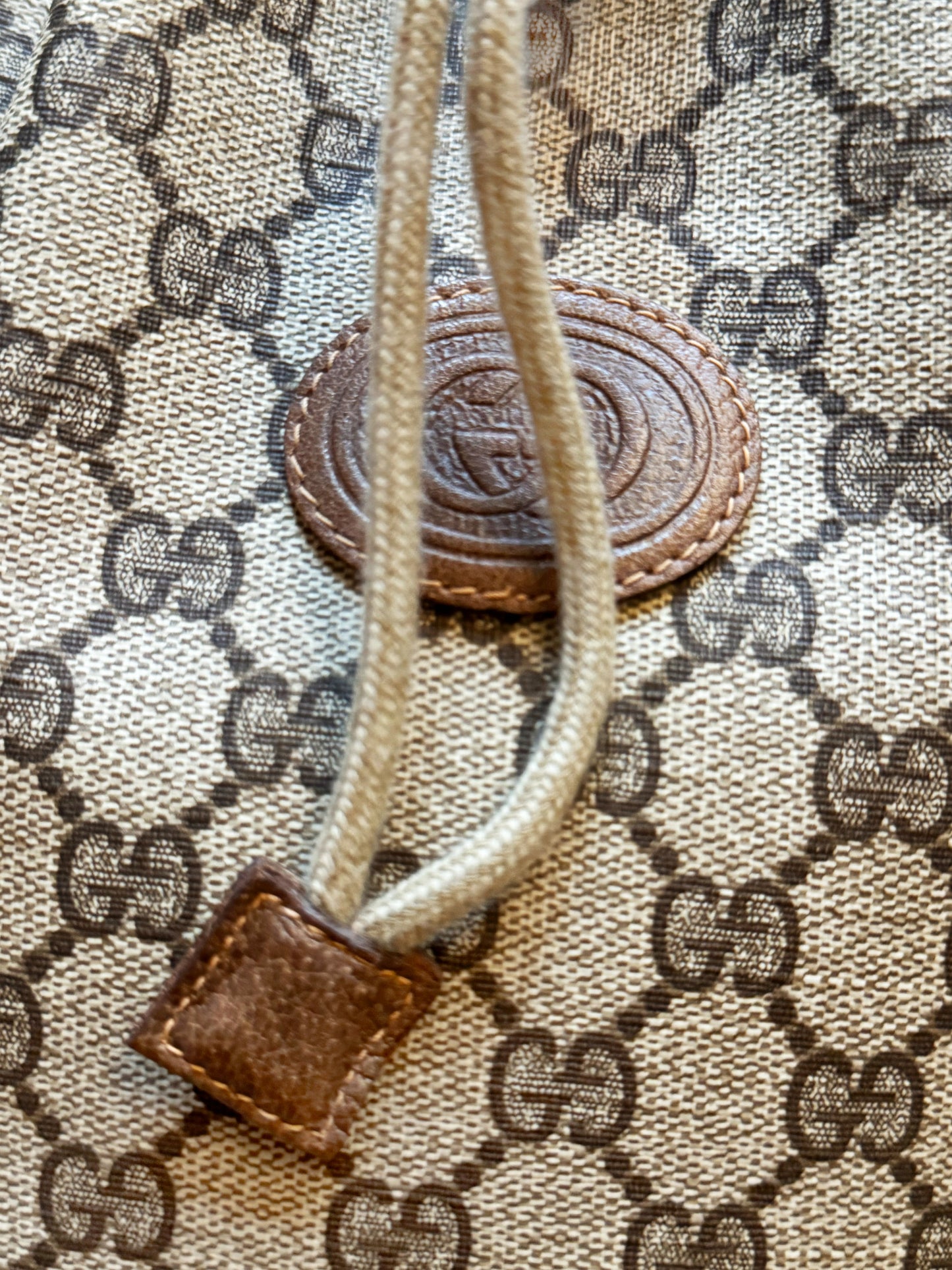 Gucci 2000s Brown GG Supreme Monogram Drawstring Bag