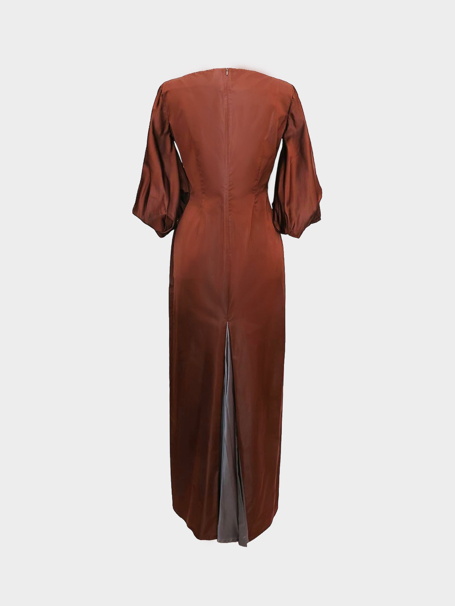 Jean Paul Gaultier SS 1998 Brown Taffeta Puffed Sleeve Dress