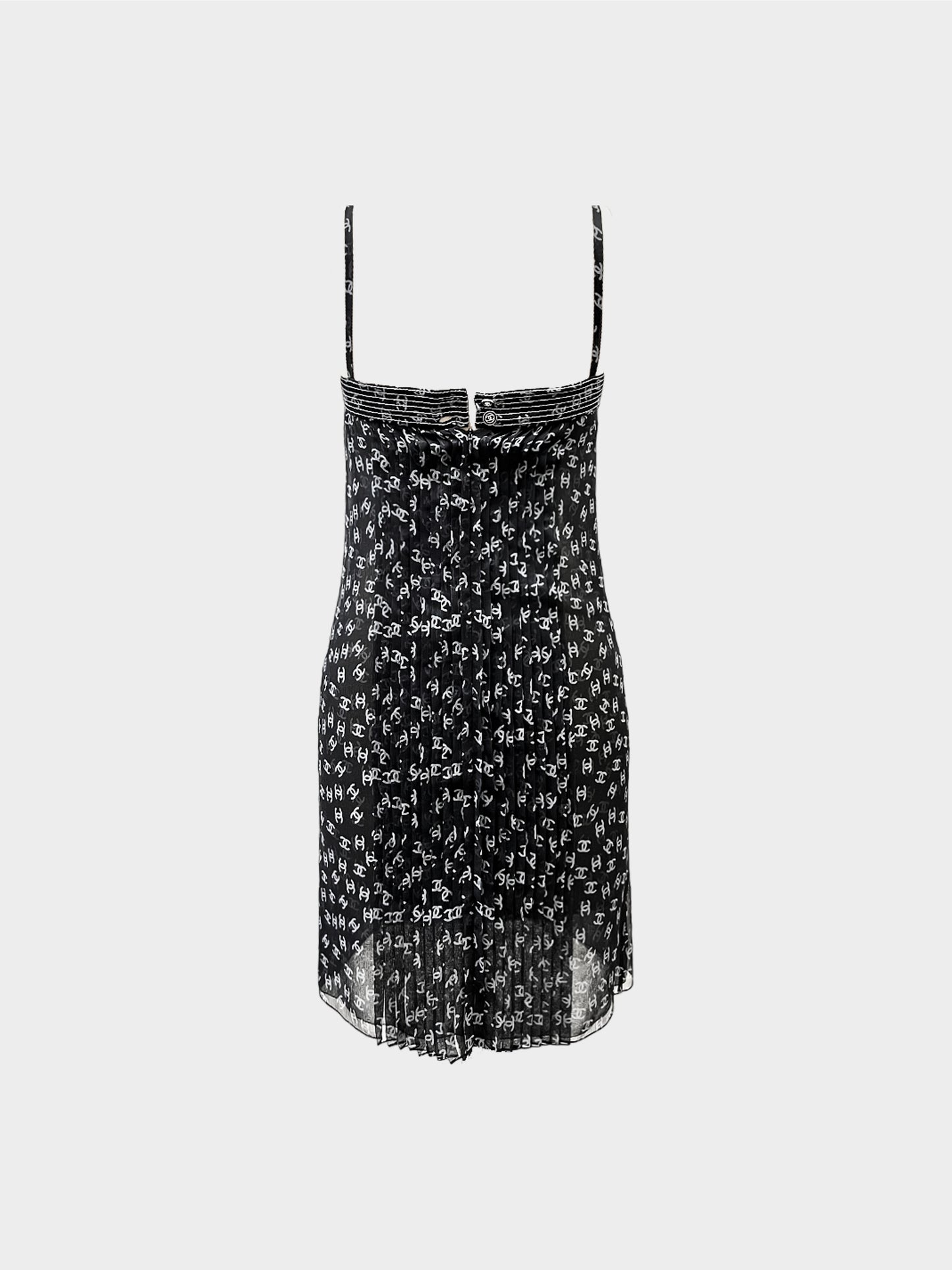Chanel 2010s CC Logo All-over Print Pleated Chiffon Dress