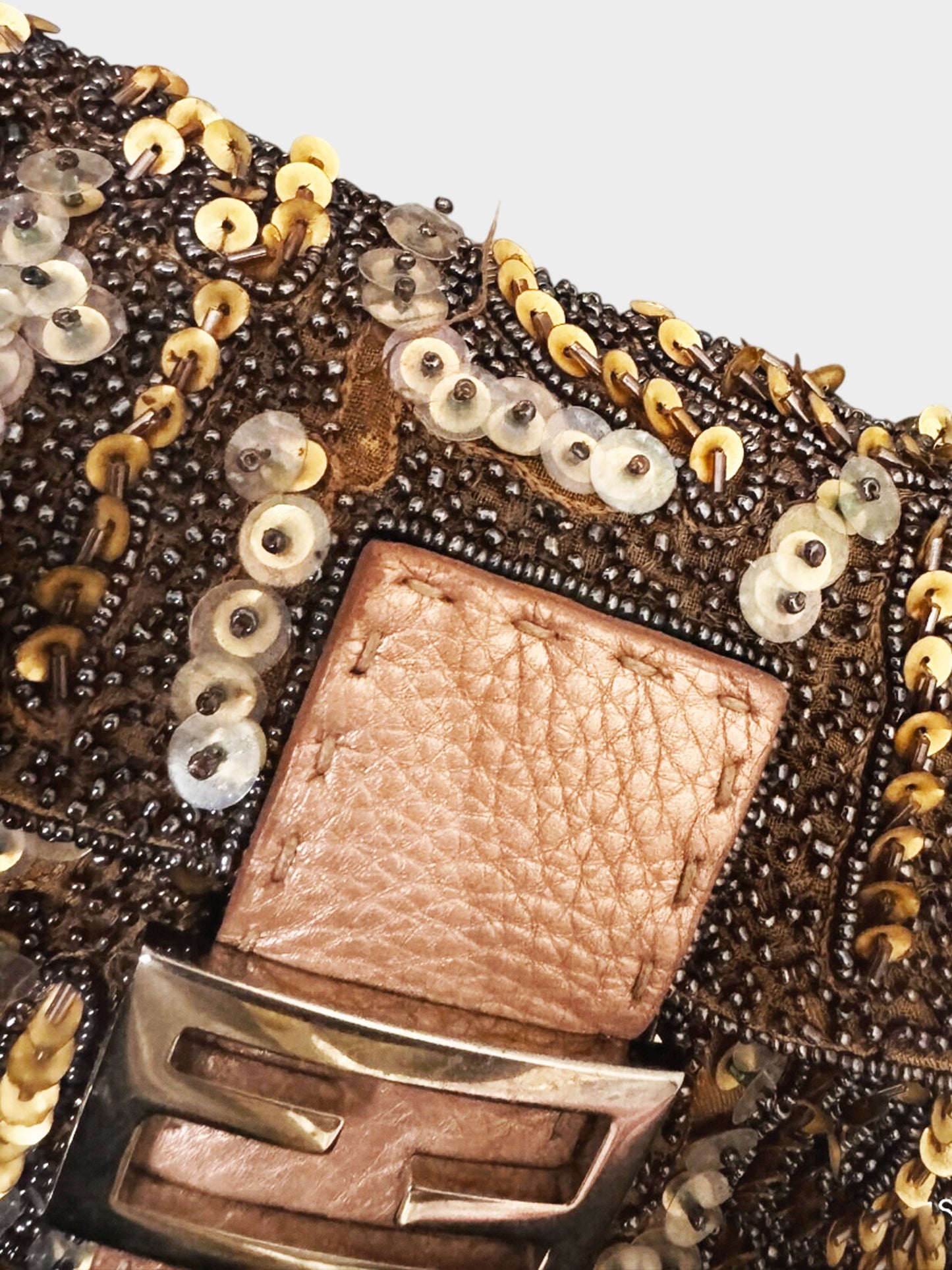 Fendi 2000s Beads and Sequins Pink Leather Selleria Baguette Bag