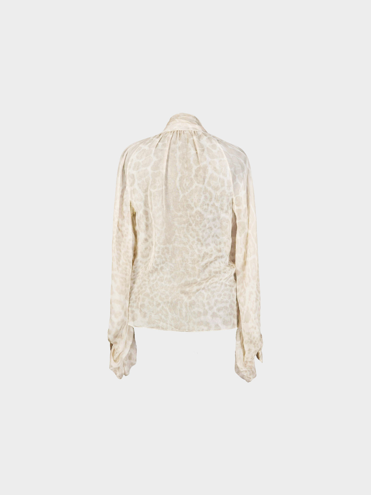 Yves Saint Laurent Late 2000s Beige Cheetah Print Silk Chiffon Long Sleeve Blouse