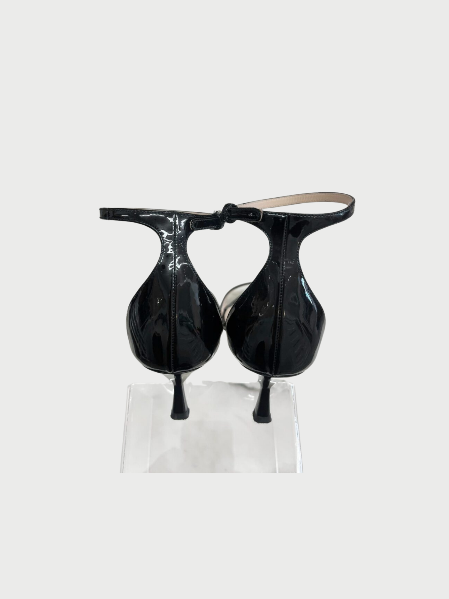 Prada 2000s Black Patent Leather Kitten Heel Sandals