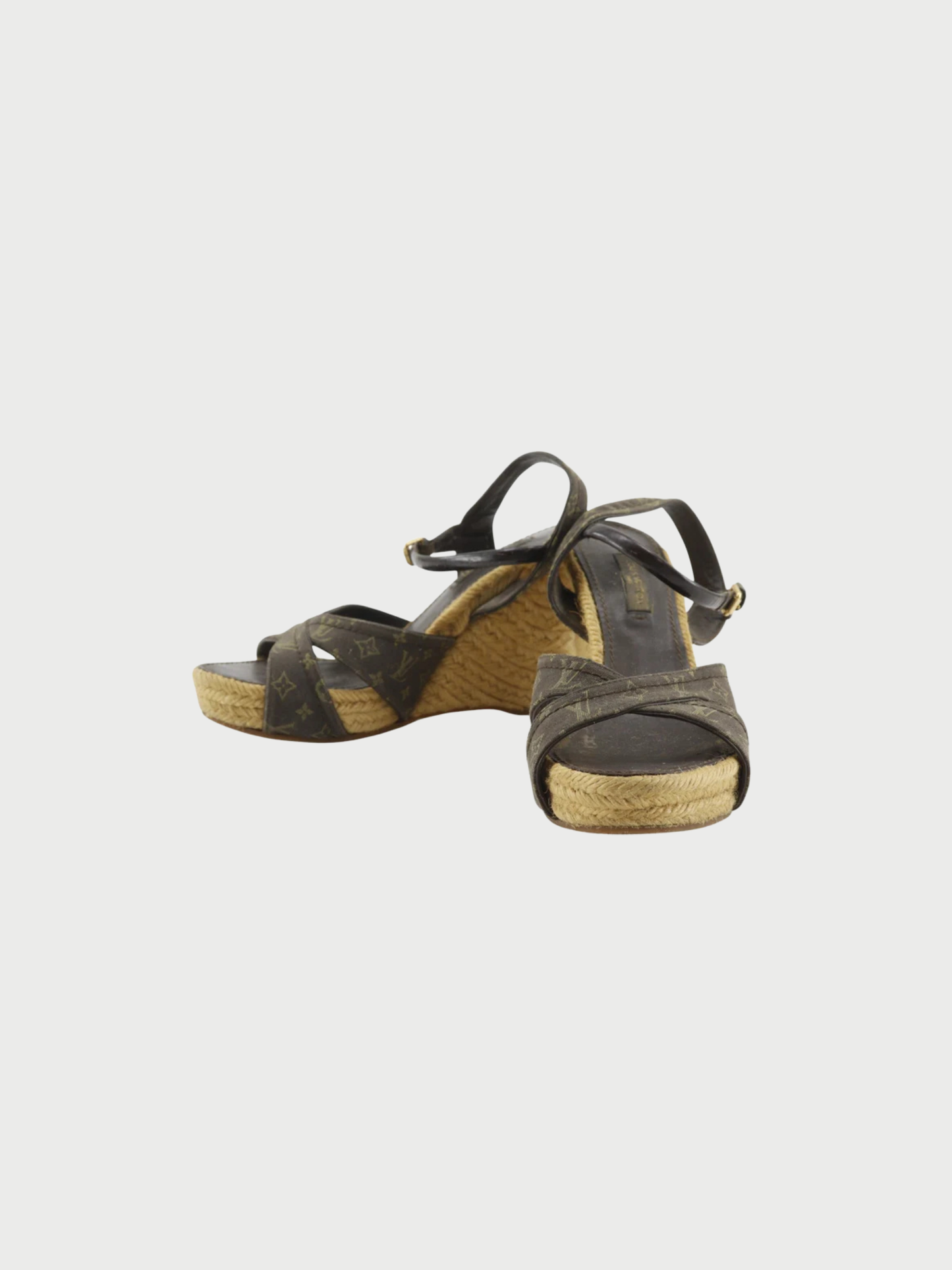 Louis Vuitton 2000s Brown Cotton Monogram Wedge Sandals