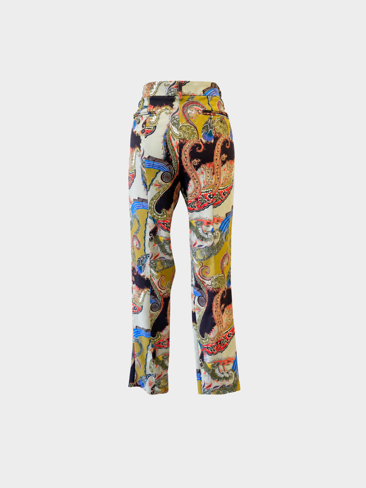 Etro 2000s Green Brown Red Blue Paisley Print Pants