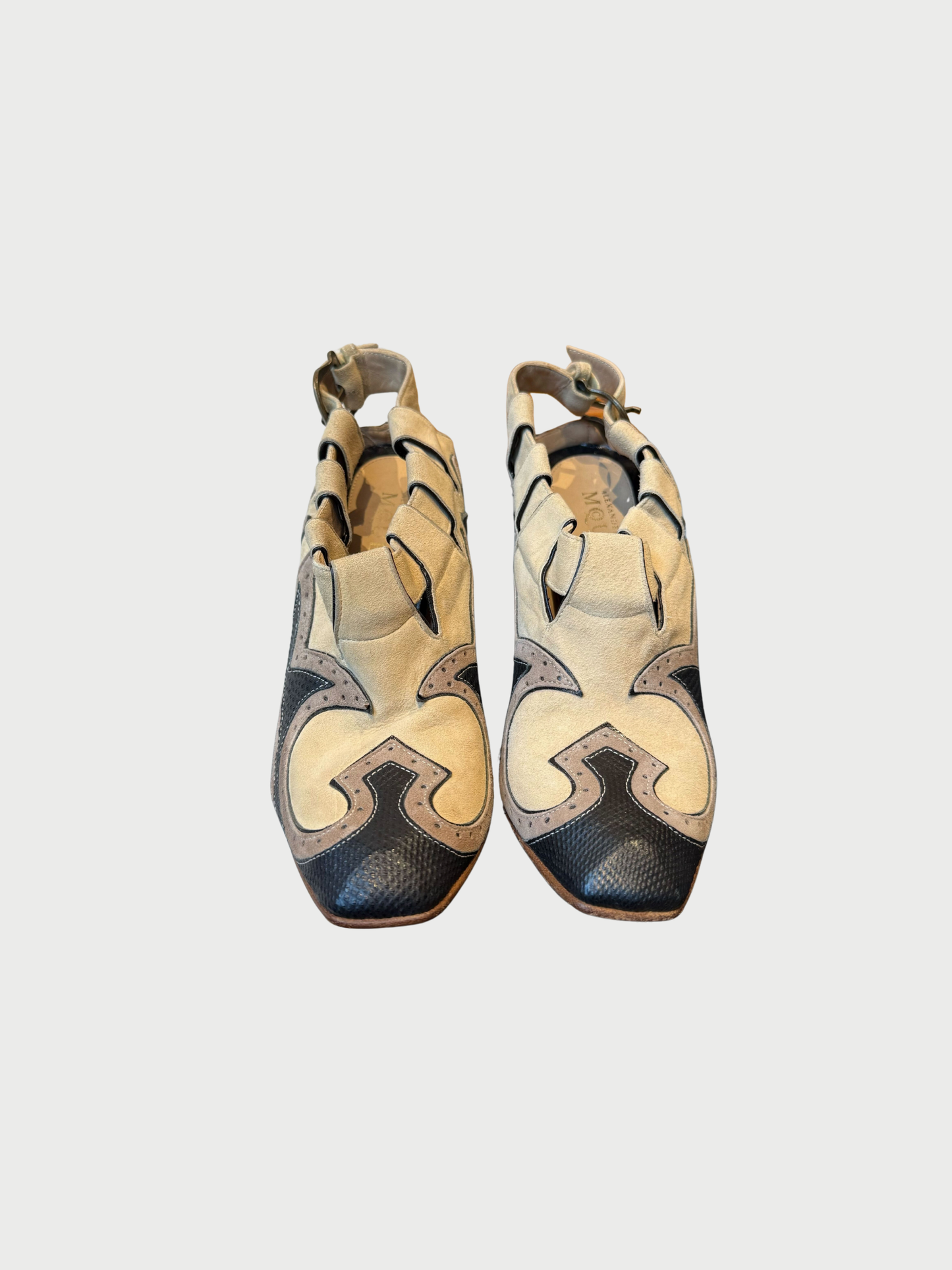 Alexander McQueen SS 2003 Beige Leather Shipwrecked Horn Heel Sandals