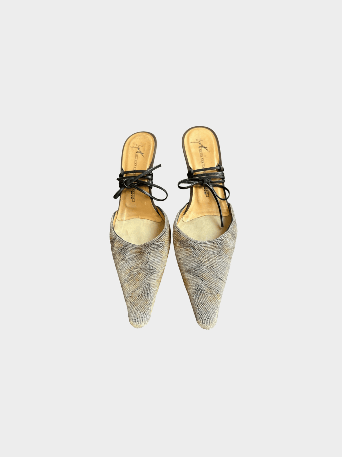 Giuseppe Zanotti 2000s Beaded Wrap Pointed Toe Kitten Heels