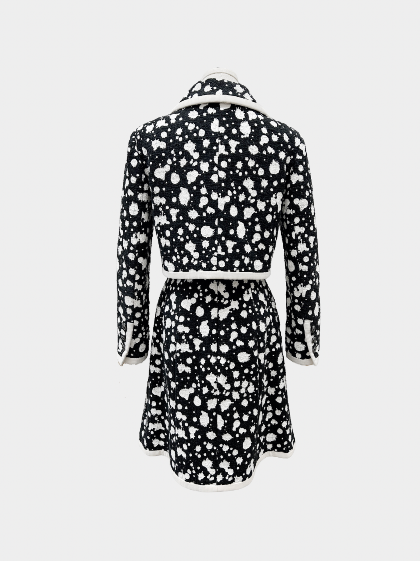 Chanel 2015 Black Tweed White Splatter Skirt Suit