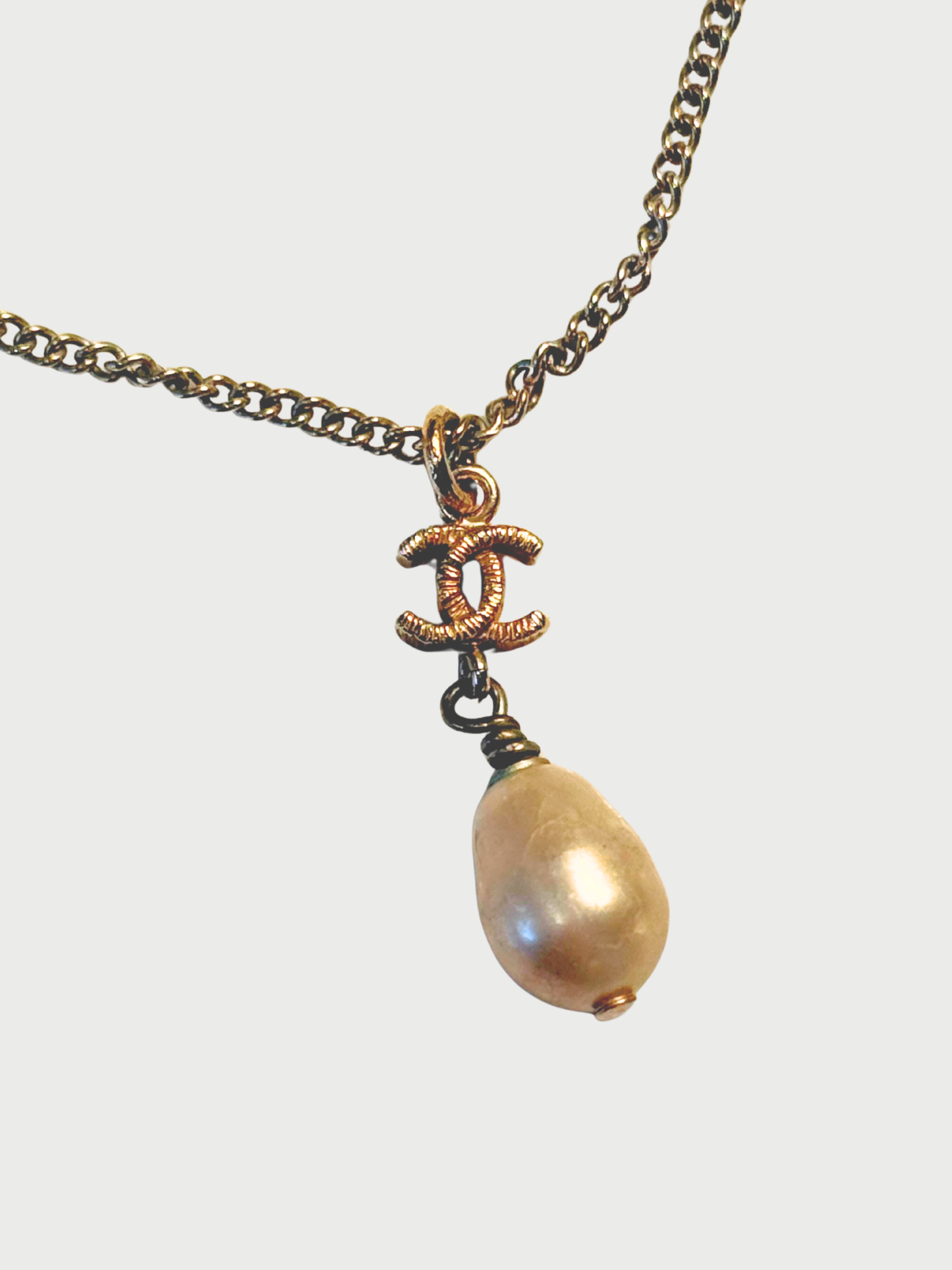 Chanel 2000s Gold Pearl Drop CC Pendant Necklace