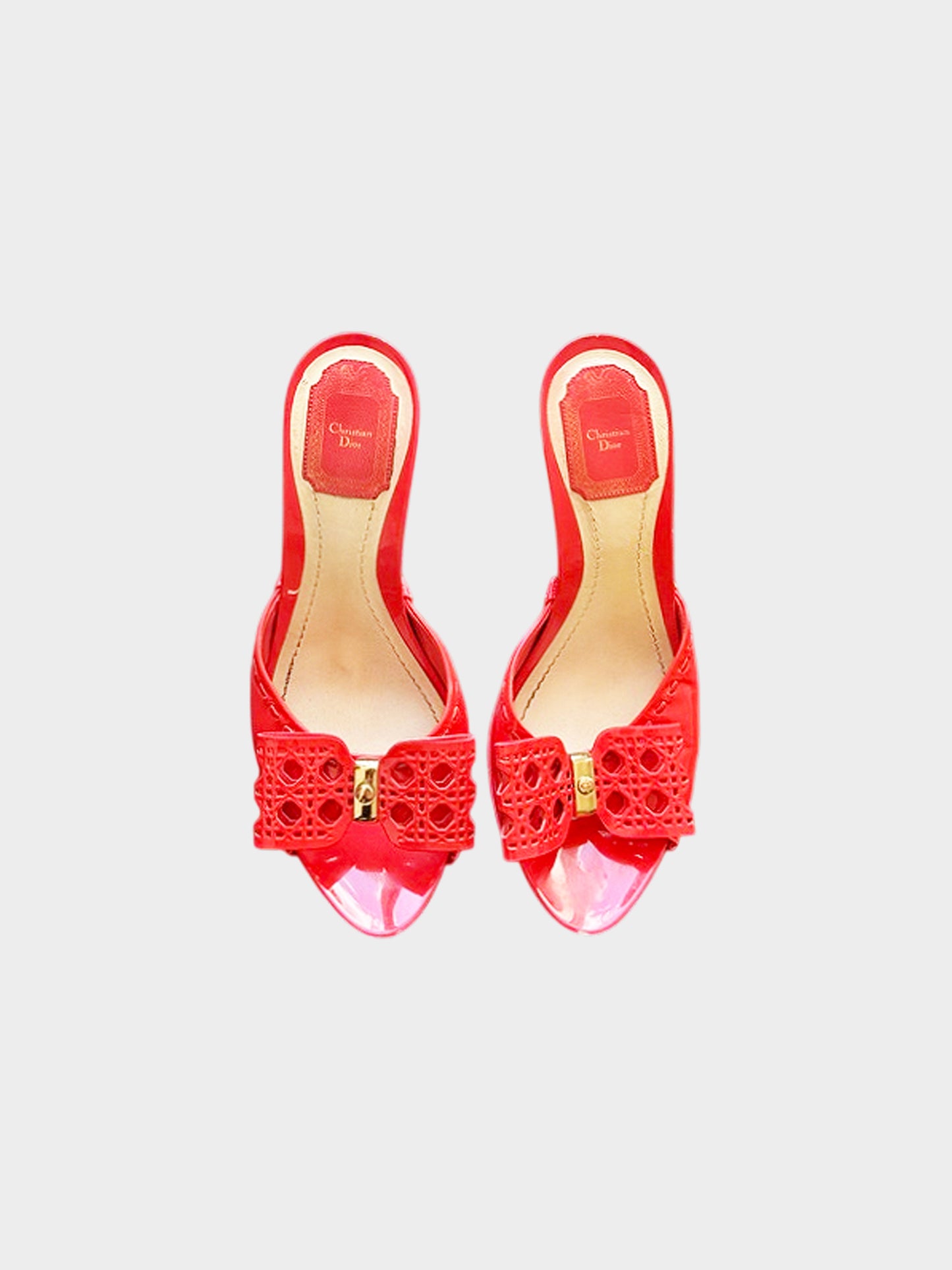 Christian Dior 2000s Red Patent Leather Cannage Bow Heels
