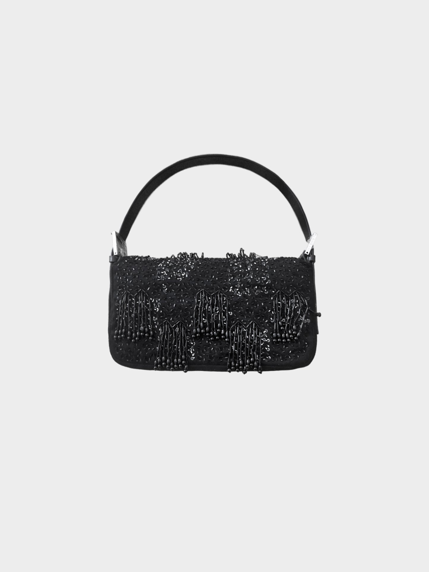 Fendi 2000s Black Sequin and Beaded Wool Baguette Bag