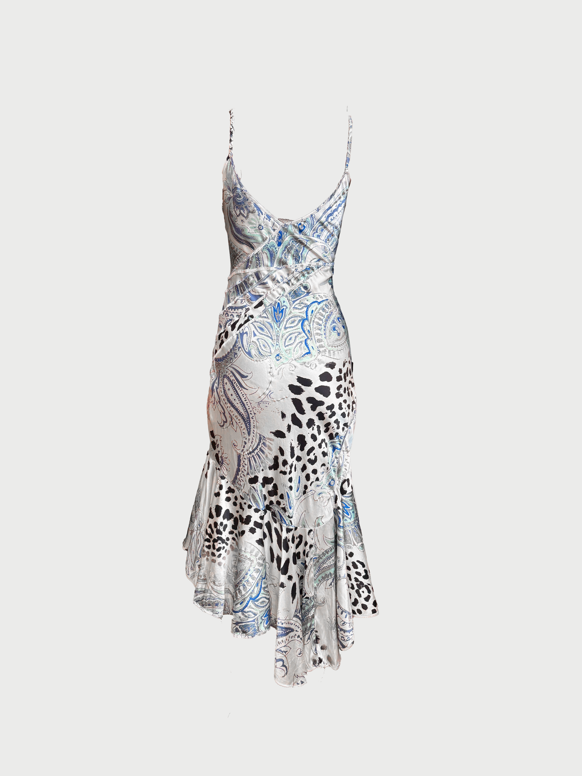 Roberto Cavalli Just Cavalli SS 2004 White Blue Silk Paisley Slip Dress