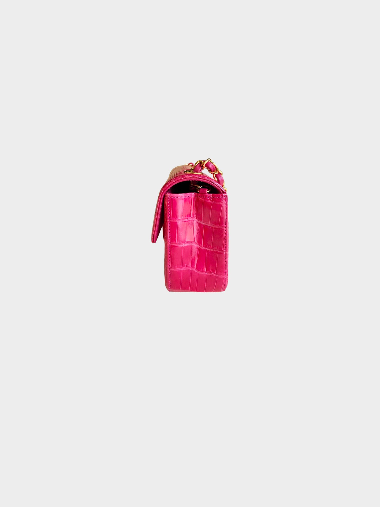 Chanel 2015 Pink Alligator Classic Single Flap Bag