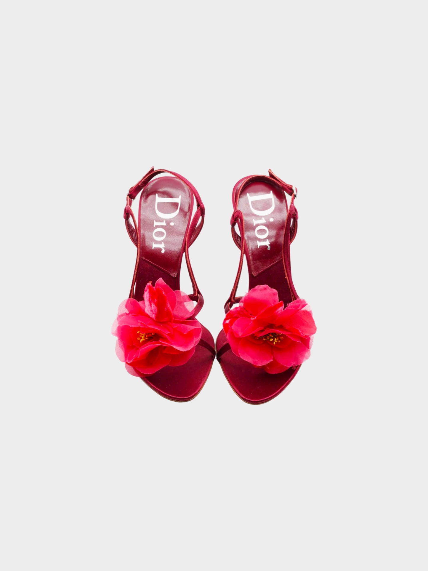 Christian Dior by John Galliano 2000s Burgundy Rose Satin Slingback Heels