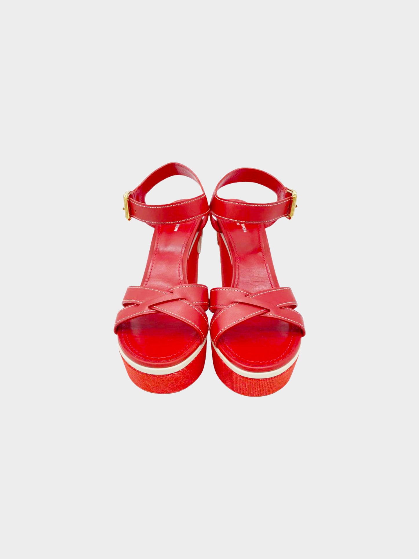 Louis Vuitton 2016 Red Waterfall Wedge Sandals